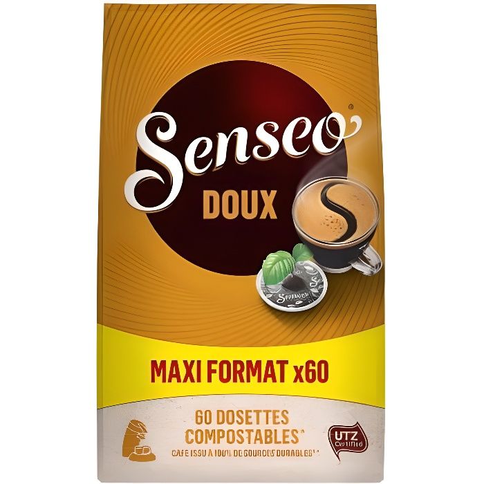 Cafe Moulu - LOT DE 6 - SENSEO Doux Café dosettes - le sachet de 60 - 416g