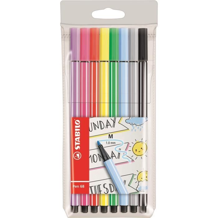 STABILO Pochette de 8 feutres Pen 68 - Encre à base d'eau - Coloris assortis