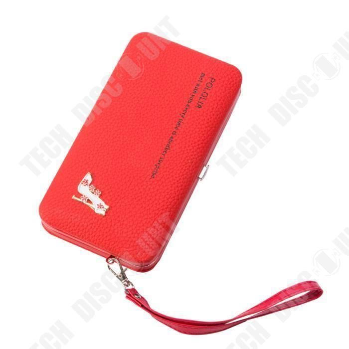 TD® Portefeuille Long en Cuir PU Rouge pour Femme Porte-Monnaie en Cuir Porte-Cartes Détails Chaussure à Talon -Fleurs Dorées- Anse