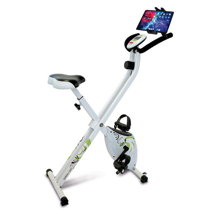 Vélo d'appartement pliable OPEN & GO 8 Kg + Support pour tablette/smartphone unique Blanc