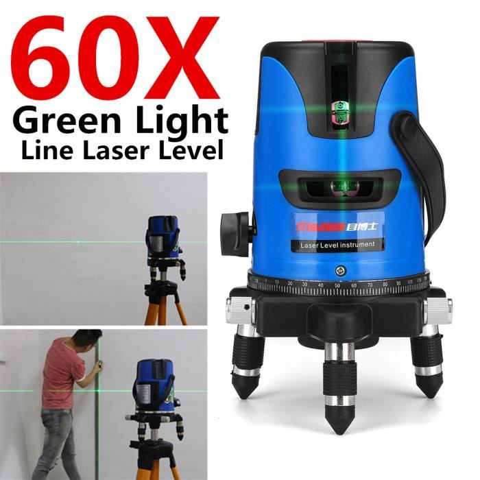 TEMPSA Niveau Laser 360° Vert 60X Auto Nivellement 5 lignes Avertissement Sonore Professionnel Mesure 220v