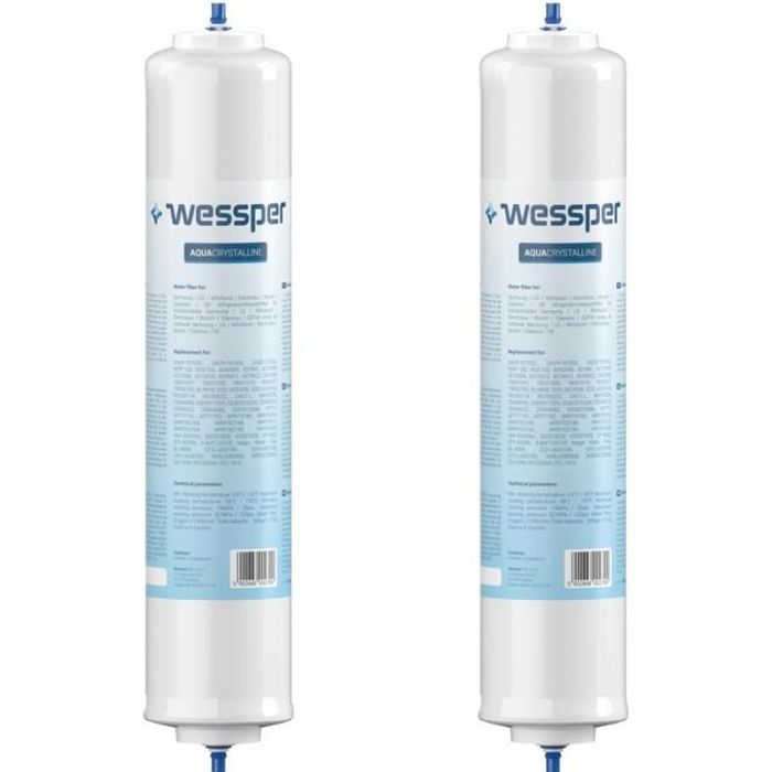 2x Wessper AquaCrystalline Compatible Filtre à eau universel pour réfrigérateur Samsung LG Daewoo