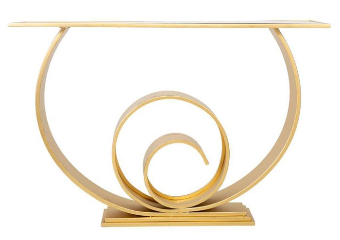 Meuble console, table console en métal doré avec miroir - longueur 120 x Profondeur 33 x Hauteur 80 cm
