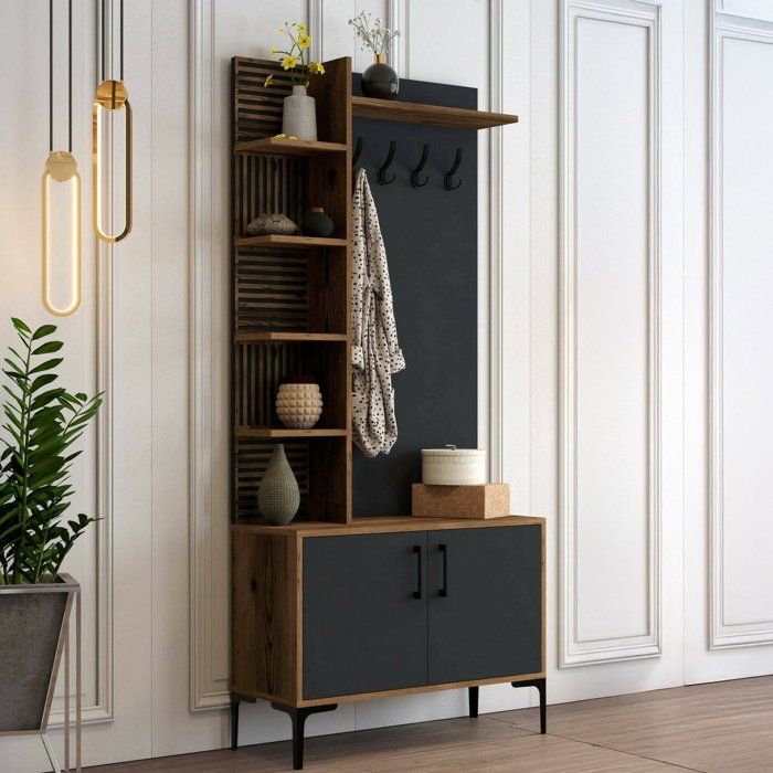 Meuble dentrée Dghilard - Dmora - En Melaminè - Noyer Anthracite 90x35h200 cm Meuble dentrée Dghilard - Dmora - En Melaminè - Noyer Anthracite 90x35h200 cm