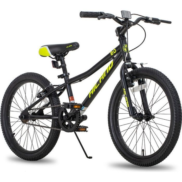 Hiland Vélo de montagne 20 pouces pour enfants de 7, 8, 9, 10, 11, 12 ans, frein en V, vitesse unique-Noir