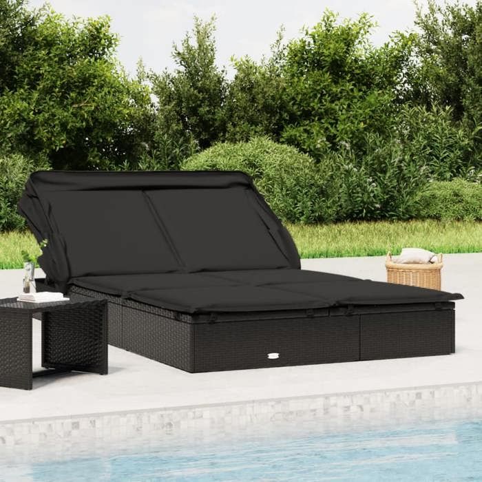 RemiseLit de jardin/ Transat - JMS - 2 places avec toit pliable noir 213 x 118 x 97 cm MAIOSN2025 6486378