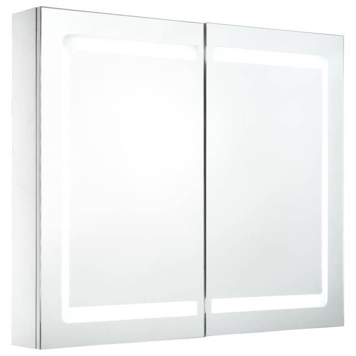 (63823)Commode de salle de bains CHICArmoire de salle de bain à miroir LED 80x122x68 cm FR (63823)Commode de salle de bains CHICArmoire de salle de bain à miroir LED 80x122x68 cm FR