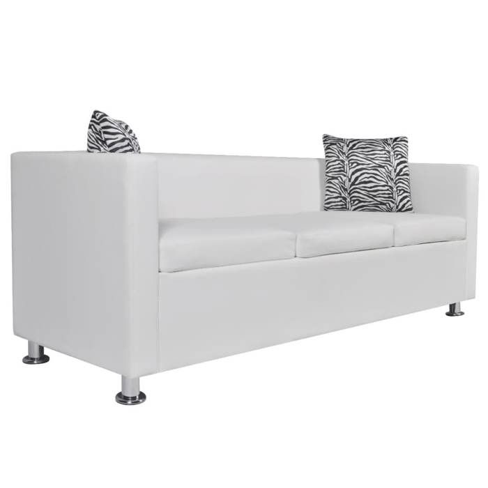 833567& Canapé à 3 places - cuir artificiel blanc - L170 x P62.5 x H63 cm