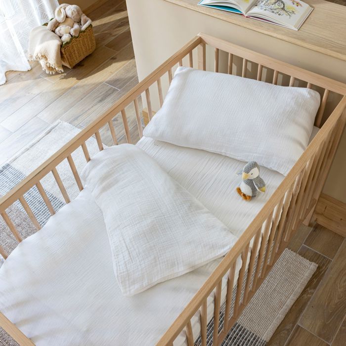 Housse de couette bébé 80x120 gaze de coton blanc Terre de Nuit