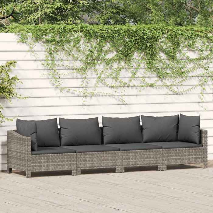 (Gris)Salon de jardin 4 pcs - Salon De Jardin Extérieur - avec coussins Gris Résine tressée 843058