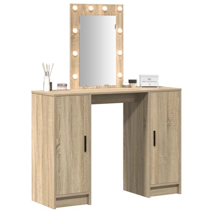 Coiffeuse avec éclairage LED - vidaxl - Chêne Sonoma - 102x33x135 cm - Miroir avec lumières LED - Rangements inclus