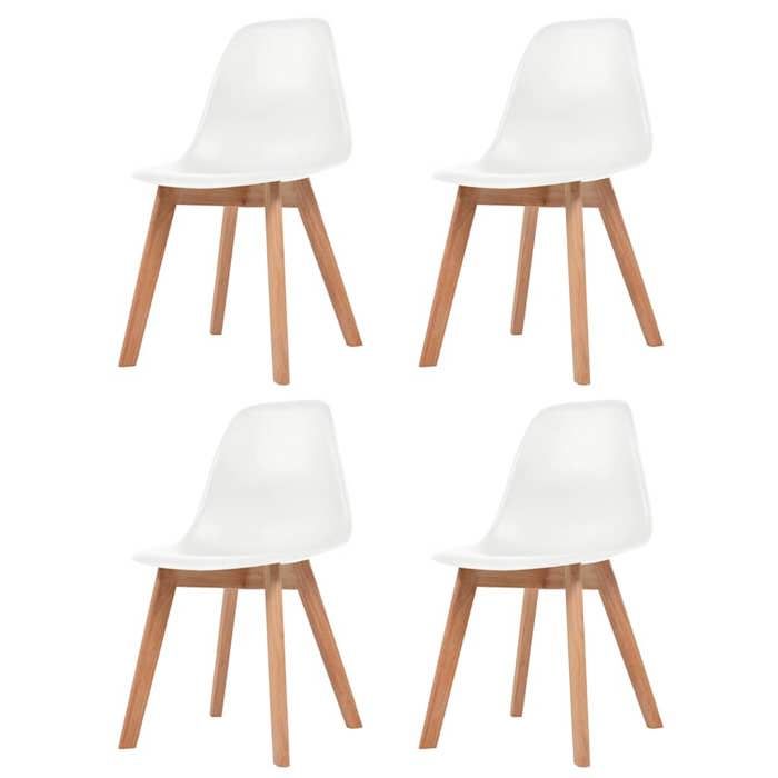 Chaises à manger - XWO - Lot de 4 - Blanc - Plastique - Pieds en bois dhévéa - 46x51x82 cm - Profondeur du siège 39 cm