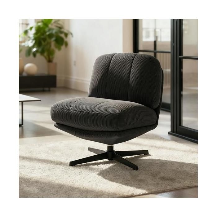 Fauteuil pivotant en velours côtelé - SICAAN - Collection Lena - Gris anthracite - Structure en inox