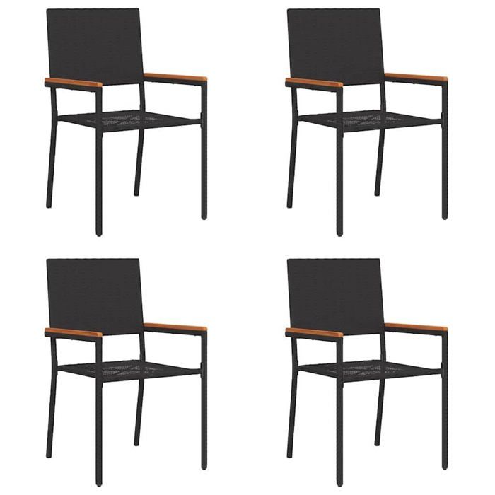 Chaises de jardin empilables - vidaXL - Noir et Marron - Rattan PE - Bois dacacia massif - 54x56x90 cm