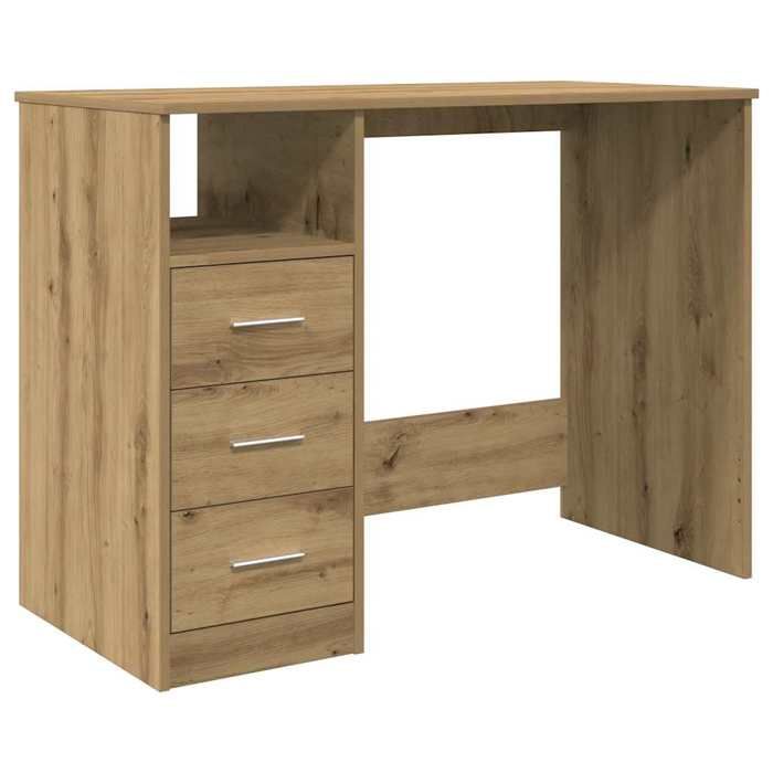 Bureau en bois dingénierie - CLARENCE - 102x76x50 cm - Chêne artisanal - 3 tiroirs - Surface lisse