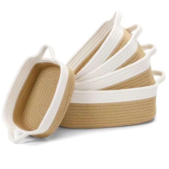 Ensemble de 5 paniers de rangement en corde de coton - Paniers empilables pour salle de bain cuisine chambre bureau