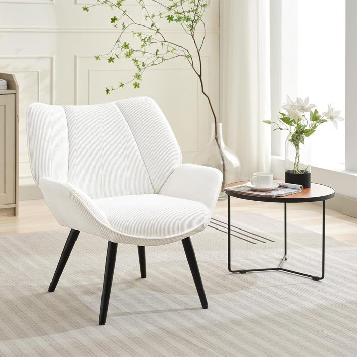 Fauteuil à oreilles Fauteuil en velours fauteuil rembourré avec dossier Fauteuil de relaxation pour salon chambre BLANC