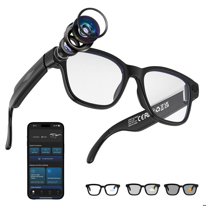 Lunette Camera Lunettes intelligentes IA Smartglasses AI Caméra Full HD Flash intégré Musique Verre Photochromique Protection UV