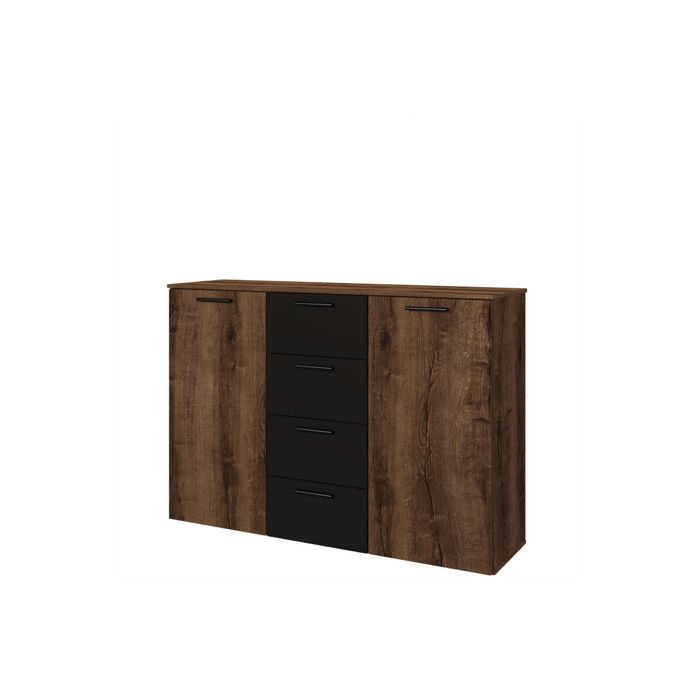 Commode ORION 2 portes et 4 tiroirs - Chêne foncé / noir Commode ORION 2 portes et 4 tiroirs - Chêne foncé / noir
