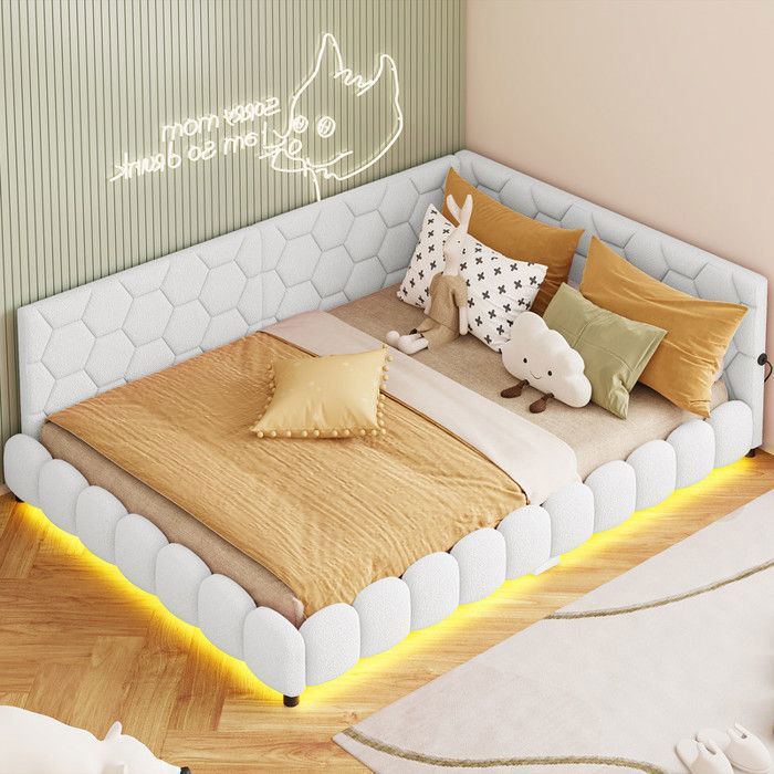 Canapé-lit 140x200 avec dossier sommier à lattes en bois lit pour chambre damis lit jeune lit adulte laine blanc