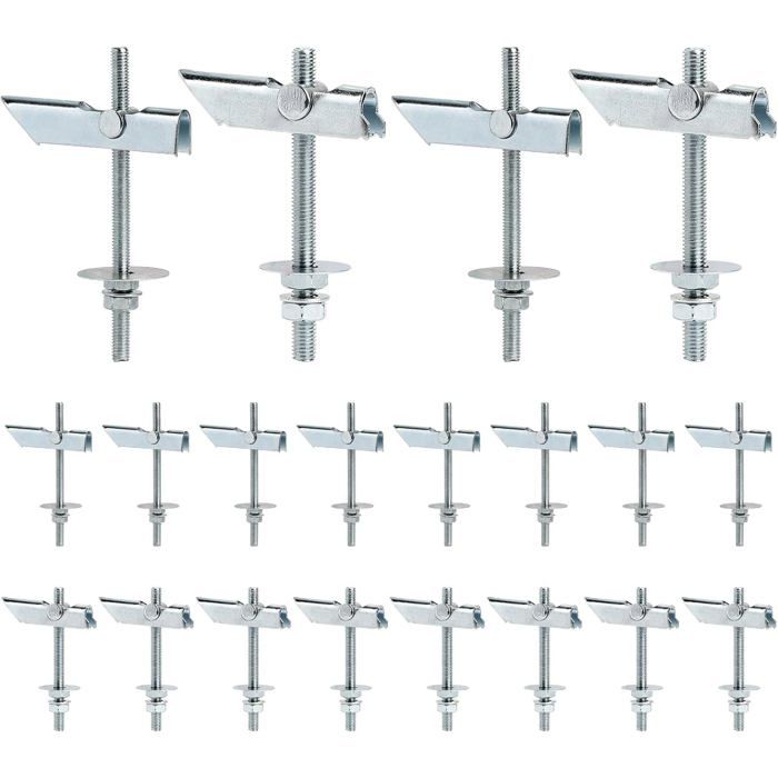 Chevilles à Bascule Poids Lourd Acier Galvanisé Carbone - 10 pcs M6x100mm et 10 pcs M8x100mm - Fixation Lourde pour Plafond ou Mur