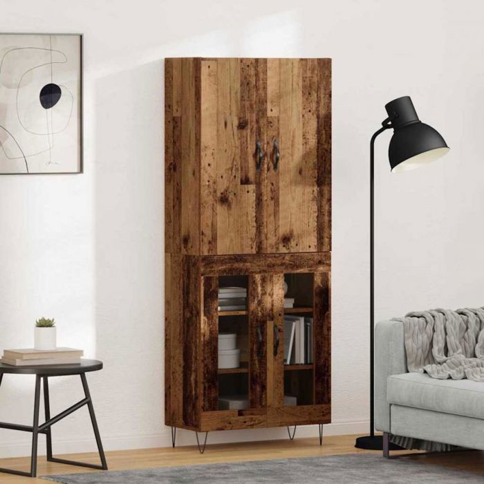 Vitrine - argentier - vaisselier Vidaxl Haut Armoire 2 pcs Bois ancien Bois dingénierie et verre