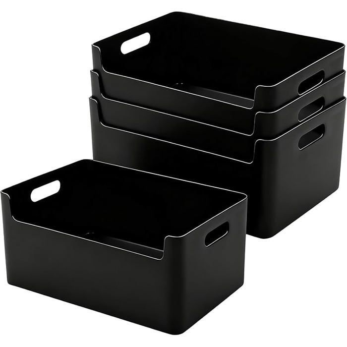 4 pièces Boîte de rangement en boîte de rangement 26x18x13 5 cm boîte organisatrice à face 4 Grands Noirs