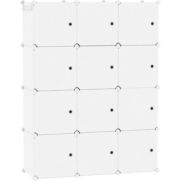 Cube de rangement modulaire en plastique avec portes - bibliothèque 12 cases 36.6 x 12.4 x 48.4 pouces