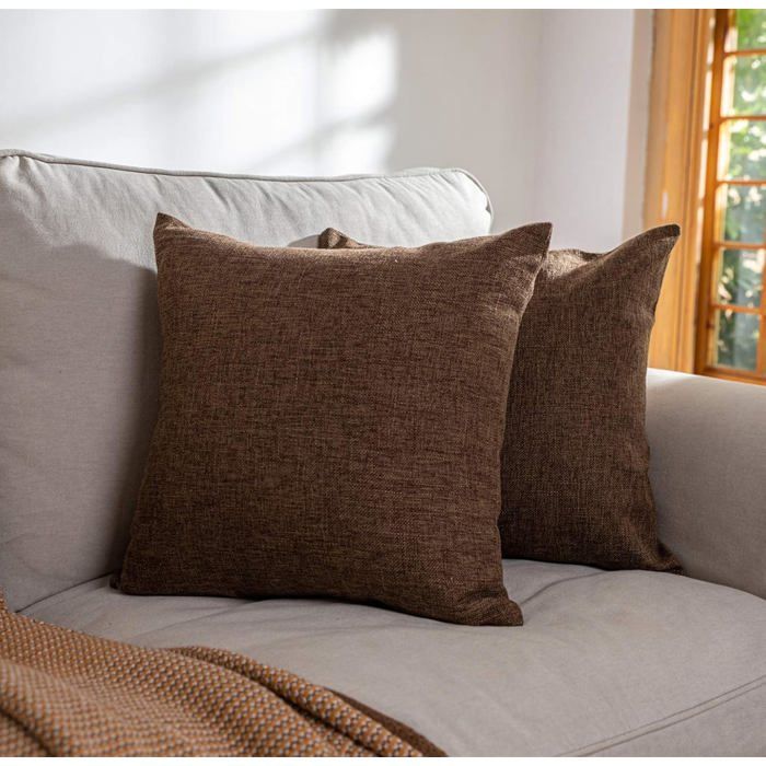 Housses de Coussin Carrées 50x50 cm Lin Mélangé Fermeture Zippée Invisible Lot de 2 Marron Canapé Sofa