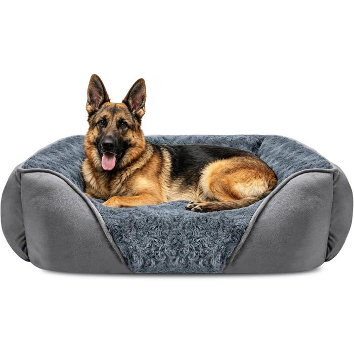 Panier pour Chien XXL Lavable 106x80x23 cm Lit Pelucheux Confortable Antidérapant Doux pour Grand Chien et Chat Gris