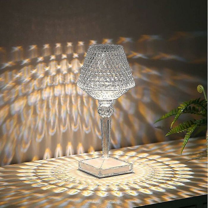 Lampe de table tactile en cristal sans fil dimmable rechargeable USB-A veilleuse décorative pour chambre