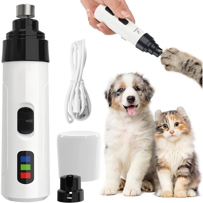 Lime à ongles électrique pour animaux de compagnie outil de coupe-griffes pour chiens et chats toilettage silencieux (blanc)