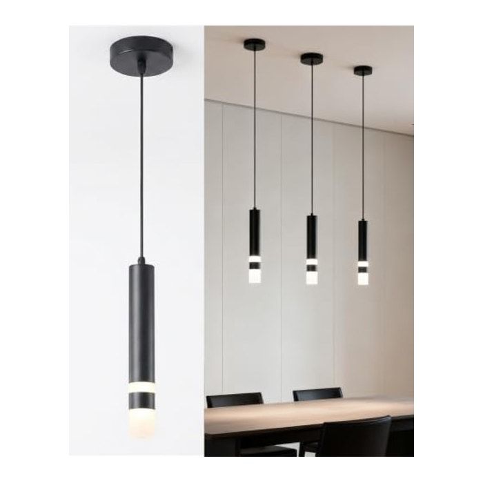 Suspension cylindrique LED - GENERIQUE - Modèle 7W 4000K - Noir - Aluminium - Hauteur réglable