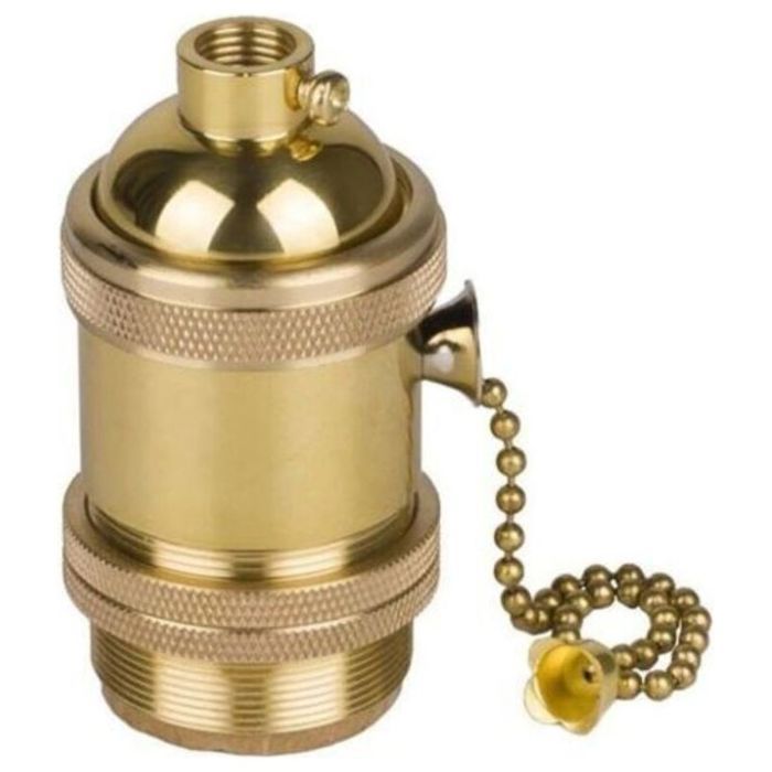 Douille E27 vintage - Cuivre pur et laiton Interrupteur à tirette - Luminaire rétro DIY - Hauteur 7 cm