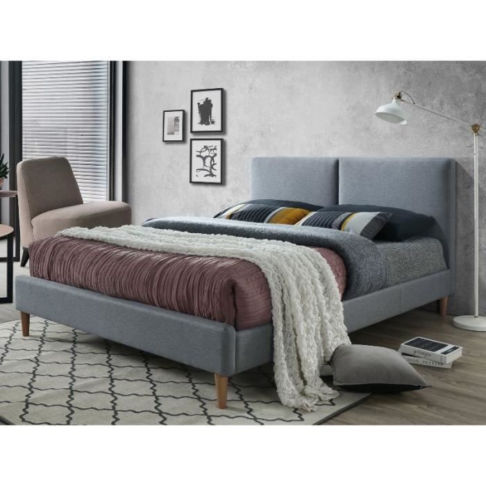 lit double avec tête de lit et sommier inclus acoma - gris - 160 x 200 cm