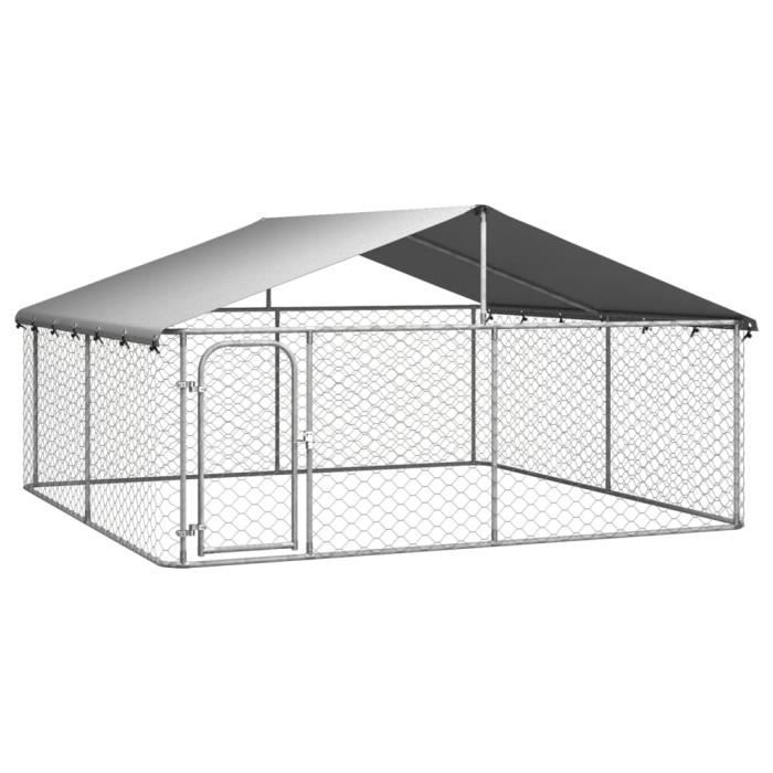 Chenil dextérieur - AKO - 300x300x150 cm - Acier galvanisé - Toit en polyéthylène - Argenté