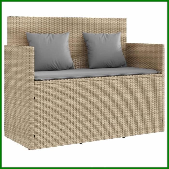 Banc De Jardin Avec Rangement VidaXL - Résine Tressée Beige - Coussin Inclus