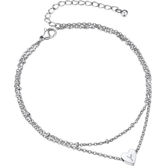Bracelet femme 2 couches en acier inoxydable et perles