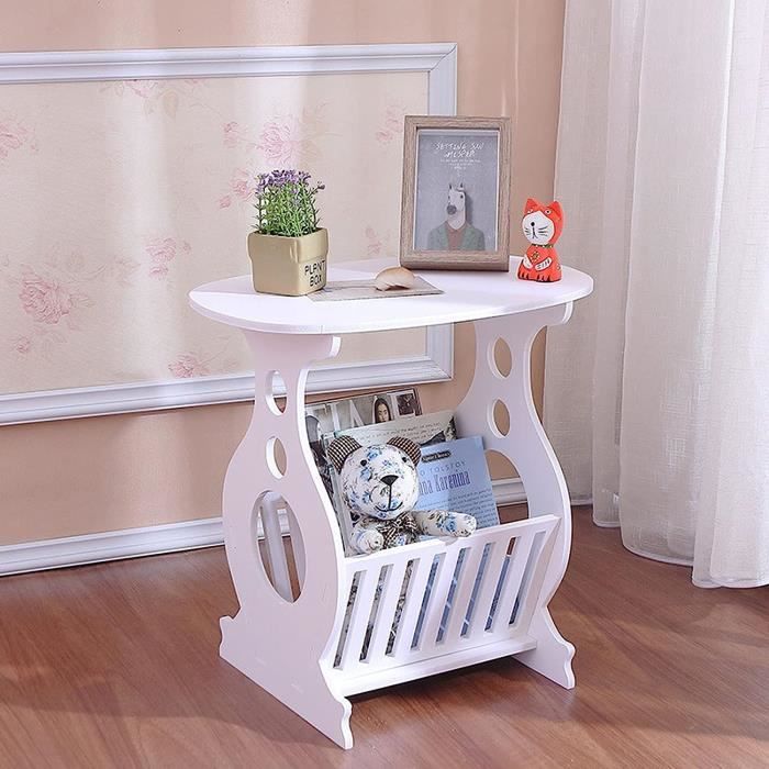 Table D'appoint En Forme De C Avec Roulettes - 3 Compartiments + étagère - 40x30x69 Cm - Blanc - Pour Salon/chambre