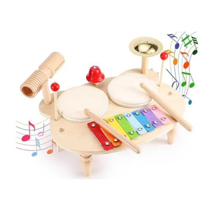 Instruments de musique pour enfants à partir de 1 an, batterie en bois pour  enfants, instruments de musique 10 en 1, 1 2 3 4 5 ans