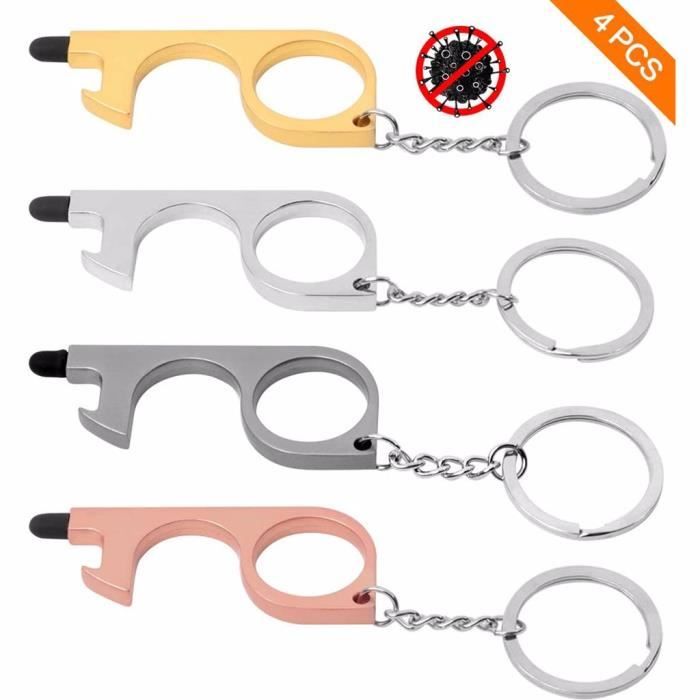 Mcree Lot de 4 ouvreurs de porte sans contact sans contact EDC Ouvre-bouteille sans contact avec un bouton de poussoir sans contact en laiton Type A