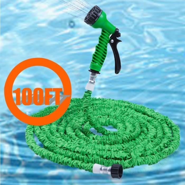 Tuyau D'Arrosage Extensible 30m/100ft VENQI - 8 Modes Pulvérisation, Anti-Fuite, Rétractable Avec Buse 8 Fonctions