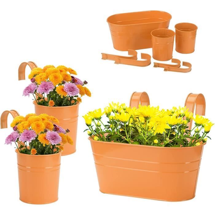Marooma – Lot De 2 Pots De Fleurs Suspendus En Métal – Avec Crochet Amovible – Pour Intérieur/extérieur – Couleurs Vives