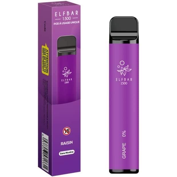 { RAISIN } Cigarette Electronique Jetable Pod à Usage Unique Bouffées 1500 Puffs