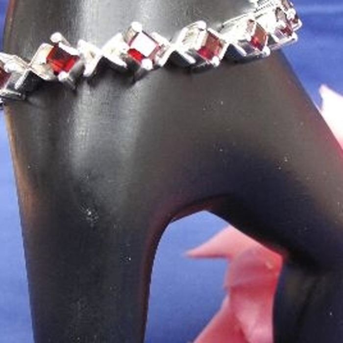 Bracelet Manchette Argent 925 Avec Grenat Rouge - Fait Main, Réglable, Grande Taille