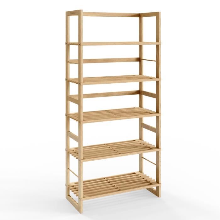 CASARIA® Étagère de rangement 5 niveaux bois 136 x 58 x 27 cm salle de bain support cuisine présentoir multifonctionnel