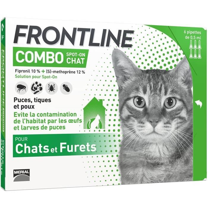 frontline combo chat - anti-puces et anti-tiques pour chat - 6 pipettes