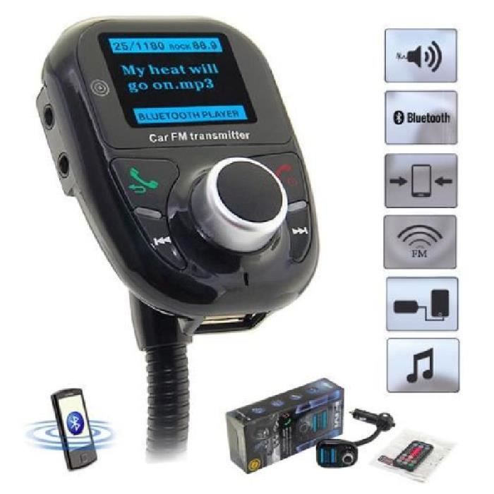 Transmetteur FM Bluetooth MP3 Micro SD USB Kit mains Libre Voiture