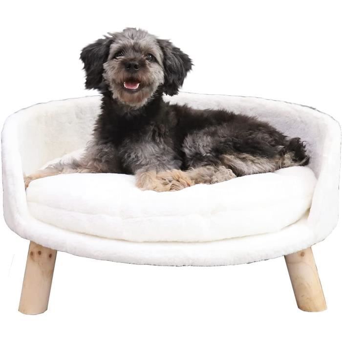 BingoPaw Lit Chat Chien Doux sur Pieds Panier Chat Moelleux avec Coussin Confortable Fauteuil en Bois pour Chats Chiens 61.5x33cm