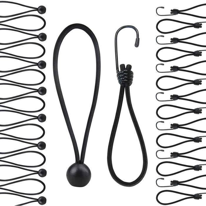 Lot De 25 Tendeurs élastiques Avec Boules - 25 Cm, Résistants Aux Intempéries - Pour Bâches, Fixations Rapides